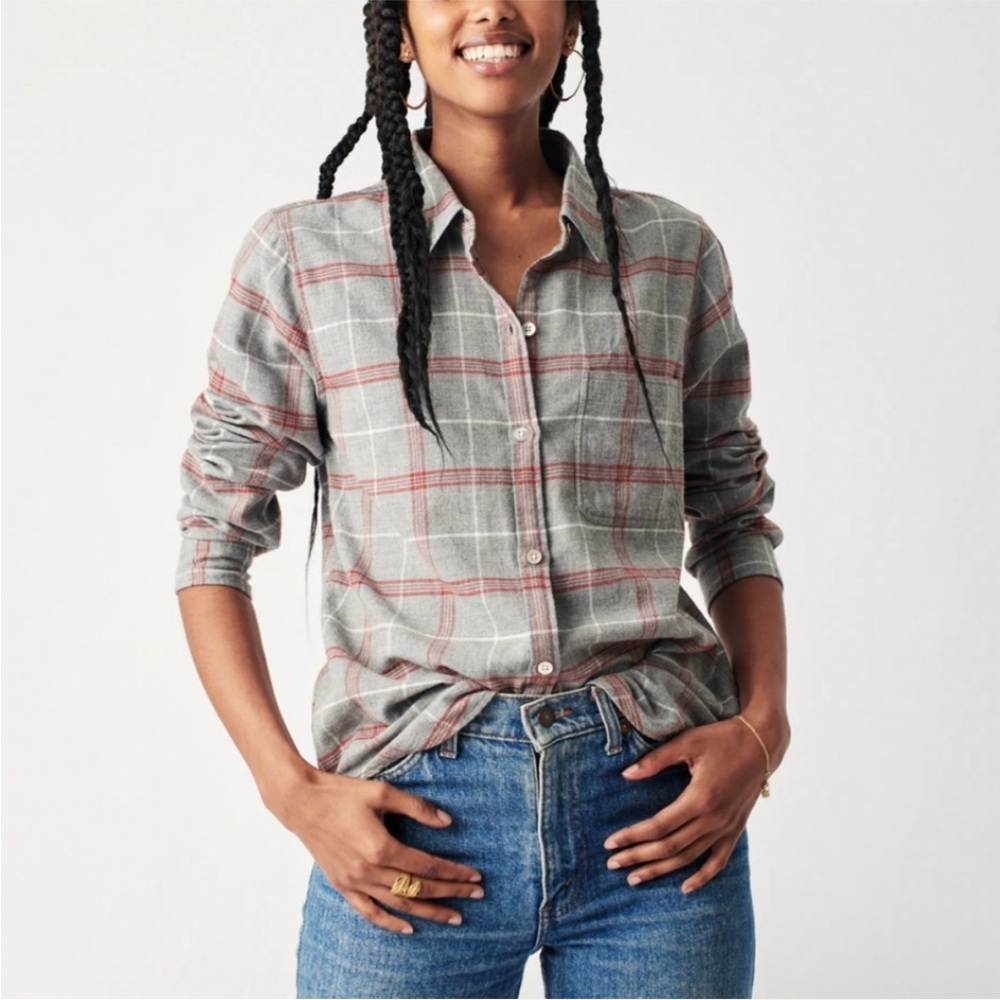 Faherty Small Brushed Flannel Shirt Juliet Grey Organic Cotton Fall